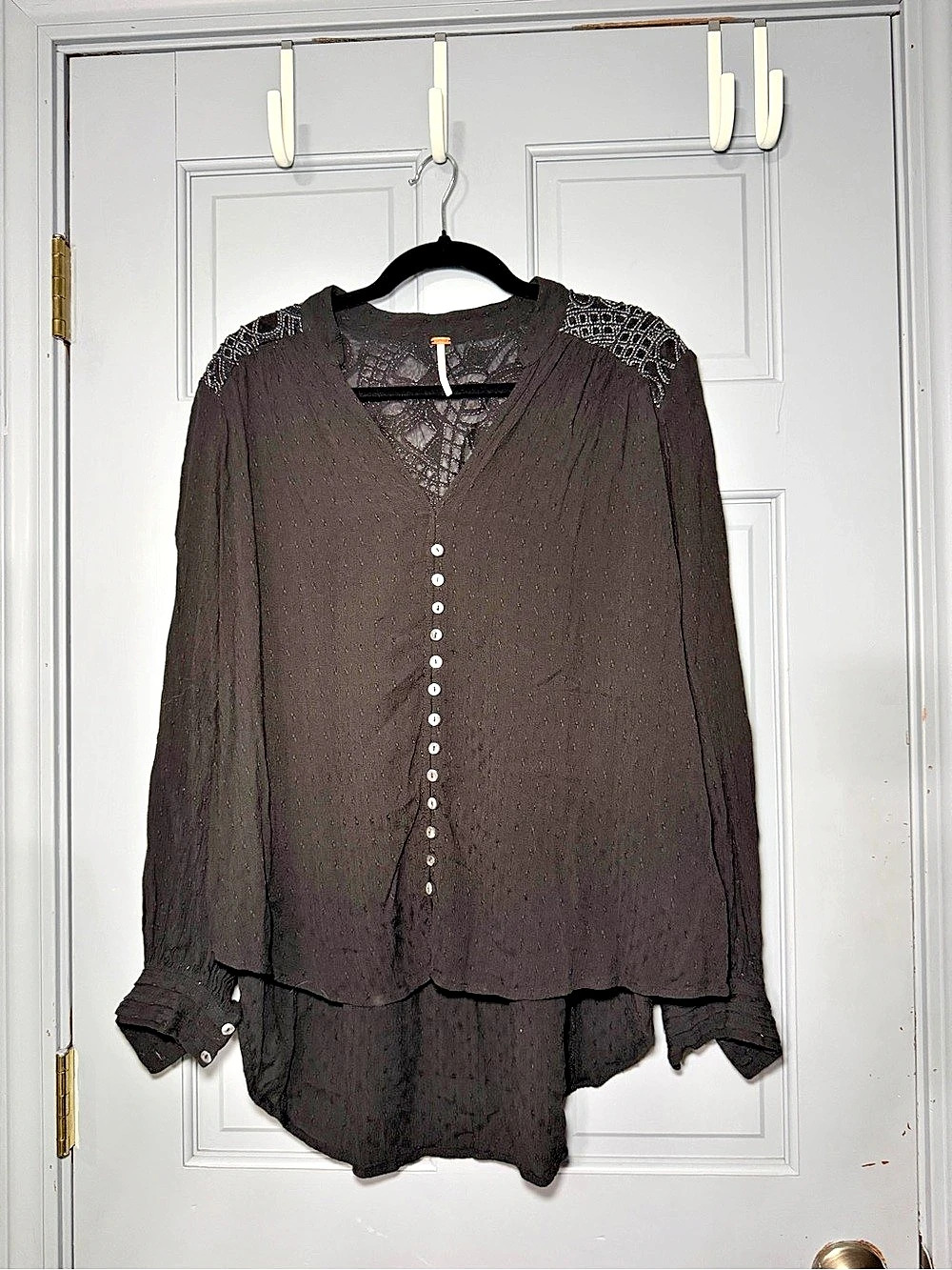 Free People Black Lace Yoke Blouse